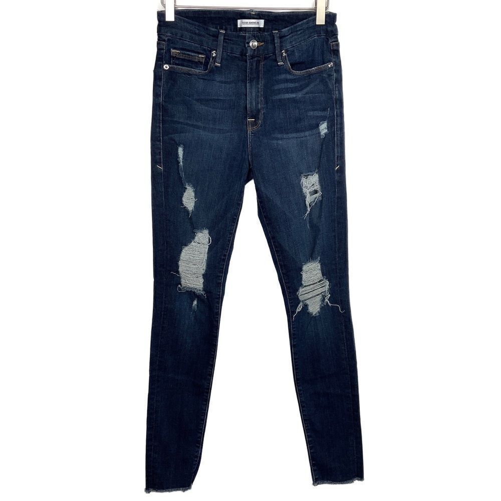 Good American Blue 003 Good Legs Distressed Raw Hem Skinny Jeans 4/27